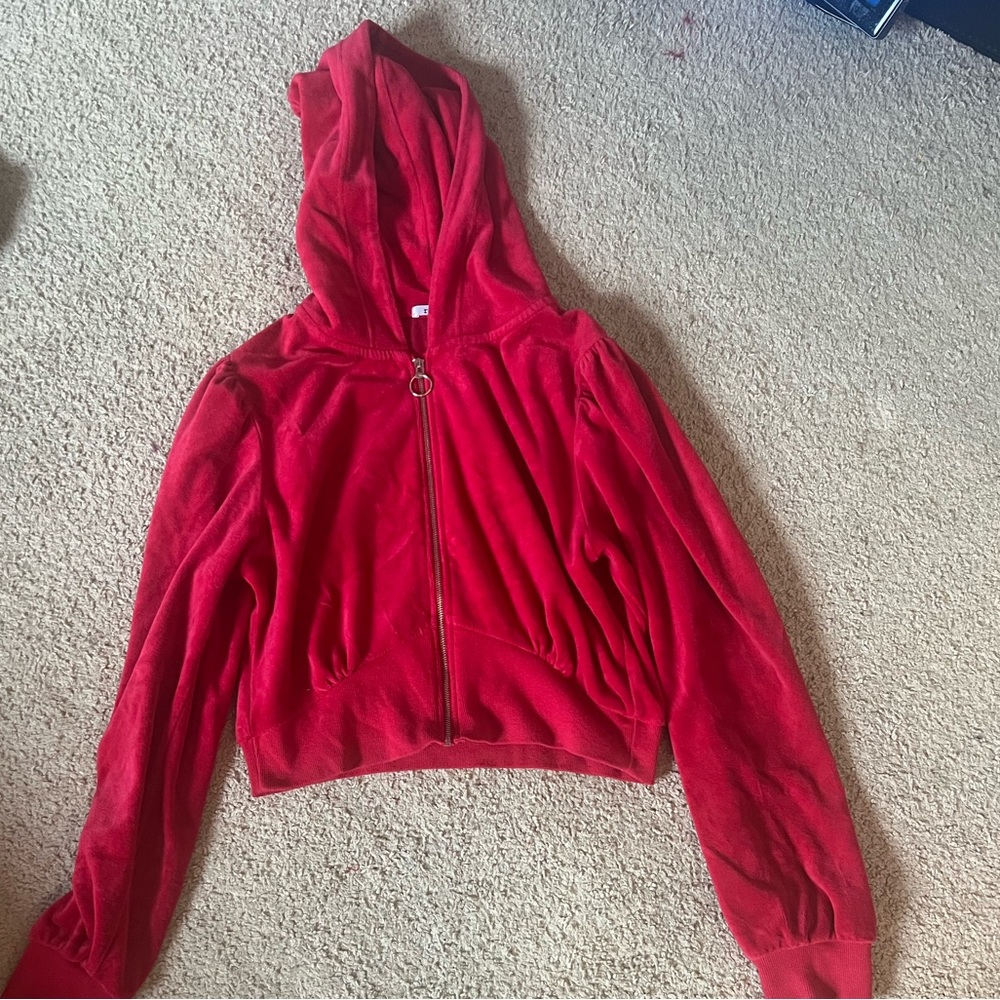 Cropped red zip up